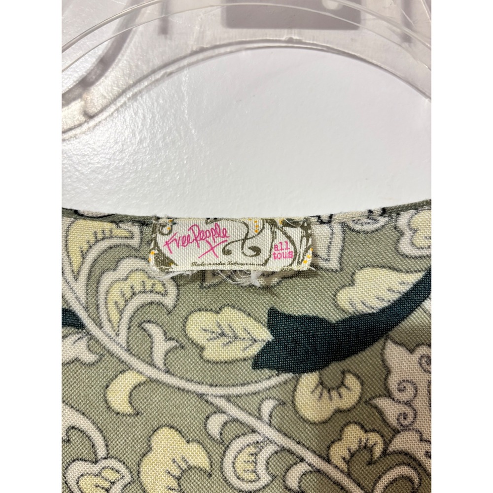 Free People Sage Green Floral Paisley Kimono Wrap Oversized Boho FLAWED - Picture 5 of 7